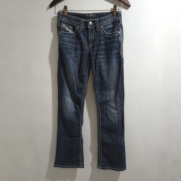 Silver | Natsuki Women's Blue Jeans With Fade And Rhinestones Straight Leg - Picture 1 of 12
